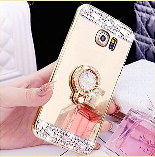 Galaxy S7 Case, MACBOU Luxury Crystal Rhinestone Soft Rubber Bumper Bling Diamond Glitter Mirror Makeup Case with Ring Stand Holder for Samsung Galaxy S7 (Gold)