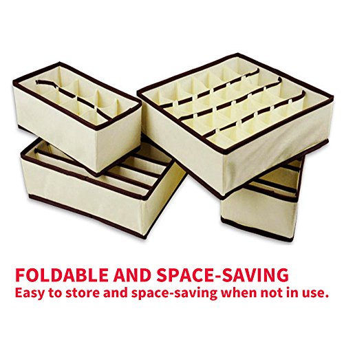 KIMIANDY Foldable Storage Boxes, Bra Organizer, Closet Underwear Organizer, Upgrade Sturdy Collapsible Drawer Divider for Socks Panties Bra Ties Clothing, Set of 4