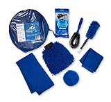 BlueCare Automotive Car Cleaning Tool Kit with Portable Bag | 7 Piece | Wash Mitt | Car Vent Brush | Wash Sponge | Tire Brush | Wax Applicator | Microfiber Cloth with Free Car Wipes