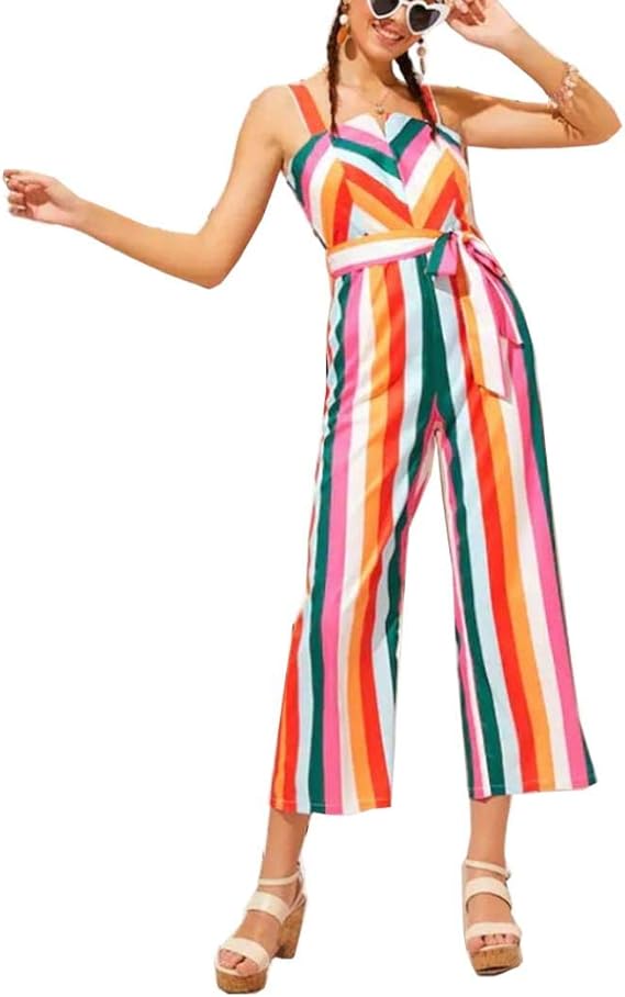 multi colored striped jumpsuit