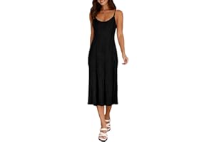 Summer Dress for Women Ribbed Cami Midi Dresses Soft Lightweight Spaghetti Strap Sleeveless Dress for Summer Casual Wear