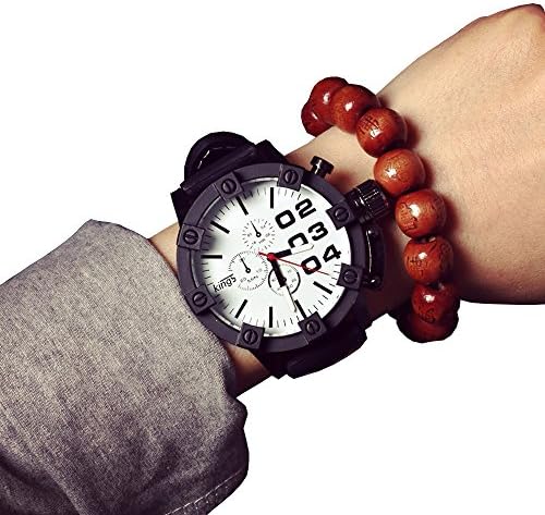 Fashion Casual Men Leather Quartz Analog Wrist Watch Watches (white)