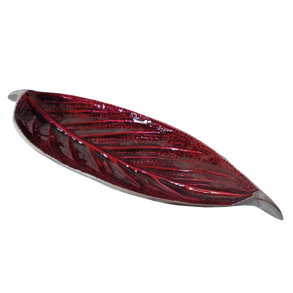 Bitto Pali Incense Holder Aluminium with Leaf Pattern 25 x 8 x 3.5 cm red