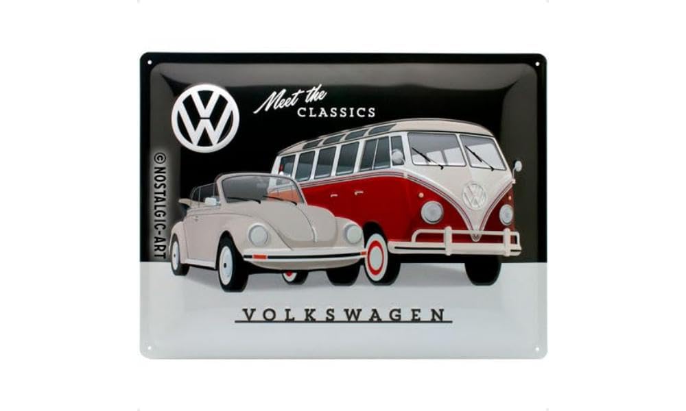 Nostalgic-Art Retro Tin Sign – Volkswagen – VW – Meet The Classics – Bus gift idea, Metal Plaque, Vintage design for wall decoration, 30 x 40 cm