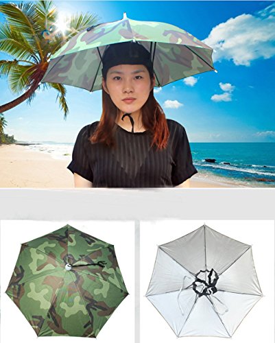 Folding Umbrella Hat Headwear 30.3" ，Hands Free Sunshade Double Layer Protection Anti-UV Parasol for Golf, Traveling, Fishing, Gardening, Beach, Camping, Raining，Party (Camouflage, 30.3inch) - Thumbnail 3