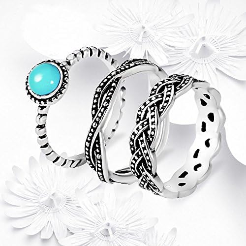 New Antique 925 Silver Turquoise Birthstone Stackable Ring Set Wedding Party by khime (10)