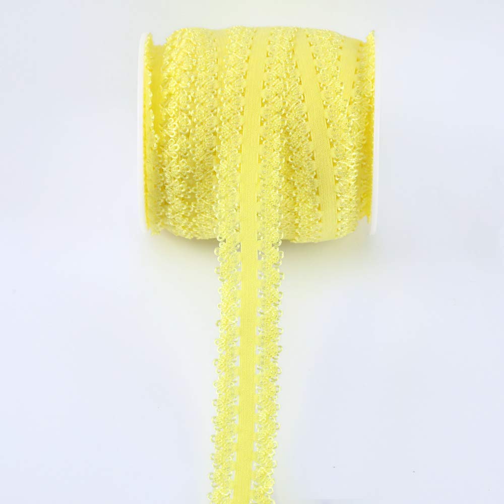 One Roll 16 Yards 3/4'' Picot Edge Stretch Lace, Frilly Edges Elastic Webbing,Lace for Headbands (Yellow)
