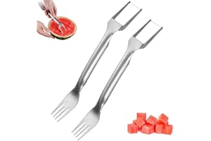 KRUGGO 2-in-1 Stainless Steel Fruit Cutter, 2024 New Watermelon Fork Slicer Cutter Slicer Tool, Dual Head Fruit Forks Slicer Knife for Home Kitchen Gadget (2 Pcs)