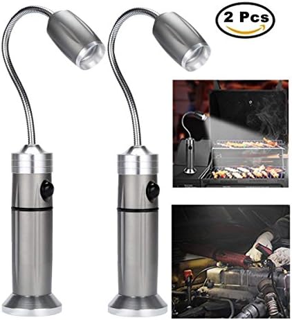 Barbecue Grill Light with Super-Bright LED Lights 3 Modes, Magnetic Base Flexible Gooseneck BBQ Light for Grilling, for Any Gas, Charcoal, Electric Grill 2Pcs/Pack/Batteries Not Included (Silver)