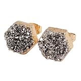 JAB 1 Pair Gold Plated Hexagon Natural Agate