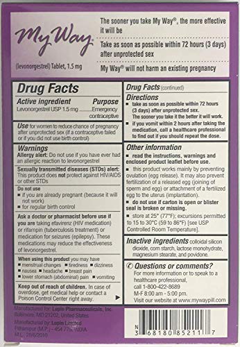 My Way Emergency Contraceptive 1 Tablet *Compare to Plan B One-Step* Set of 3 Pills
