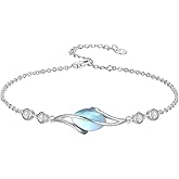 HPQQ 925 Sterling Silver Bracelet for Women Oval Gemstone Link Bracelet Fine Jewelry Gifts for Women Wife Mom