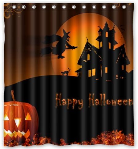 ZHANZZK Halloween Pumpkin Cat Witch Castle Bat Moon Polyester Fabric Bathroom Shower Curtain 66x72 inch