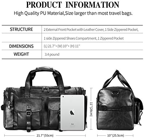 Zeroway Travel Duffel Bag with Shoe Pouch, PU leather Carry on Bag Weekender Overnight Bag for Men Women Black 3 Zeroway Travel Duffel Bag with Shoe Pouch, PU leather Carry on Bag Weekender Overnight Bag for Men Women Black