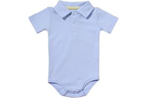 Teach Leanbh Baby Boys Pure Color Cotton Short Long Sleeve Polo Bodysuit 3-24 Months (Babu Blue, 12 Months)