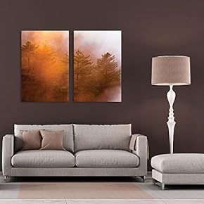 2 Panel Red Foggy Forest in Autumn x 2 Panels