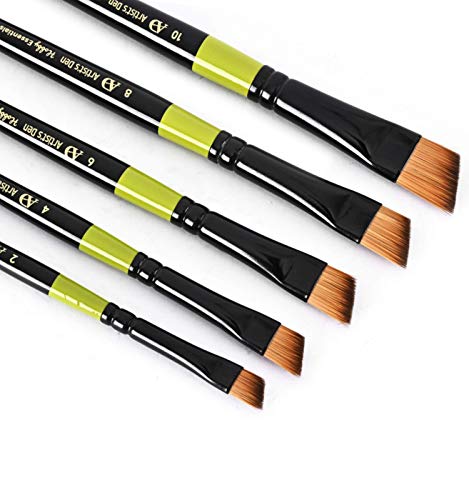 Artist’s Den Hobby Essential Synthetic Hair Brushes Set of 5 for Acrylic, Watercolor, Gouache & Oil Painting (Angular Brushes)