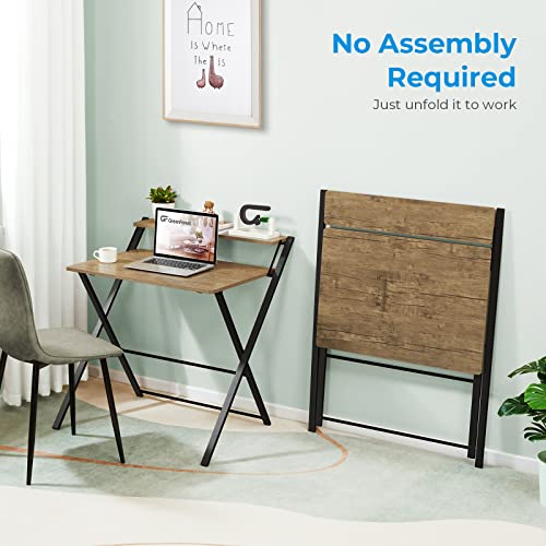 GreenForest Folding Computer Desk No Assembly Required 2 Tier Computer