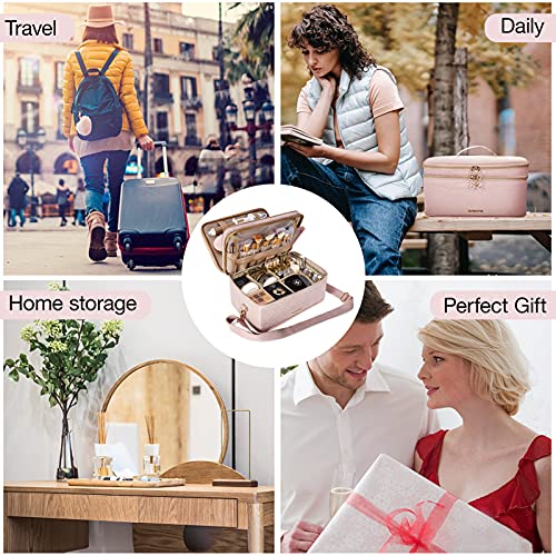 BAGSMART Large Makeup Bag, Double Layer Cosmetic Bag Travel Makeup Case