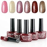 Gellen 6pcs 8ml Shiny Soak Off Gel Nail Polish UV Gel Brown Bottle Collection Mixed Colors 004