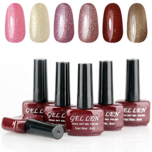Gellen 6pcs 8ml Shiny Soak Off Gel Nail Polish UV Gel Brown Bottle Collection Mixed Colors 004