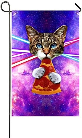 azfvv Cat Eating Pizza Garden Printed Flag Double-sided Home Flag Weather Resistant-12 x 18""