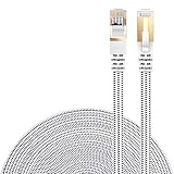 Cat 7 Ethernet Cable, Danyee Nylon Braided 26ft CAT7 High Speed Professional Gold Plated Plug STP Wires CAT 7 RJ45 Ethernet Cable (White 26ft)