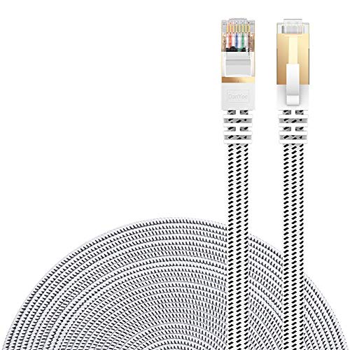 Cat 7 Ethernet Cable, Danyee Nylon Braided 26ft CAT7 High Speed Professional Gold Plated Plug STP Wires CAT 7 RJ45 Ethernet Cable (White 26ft)