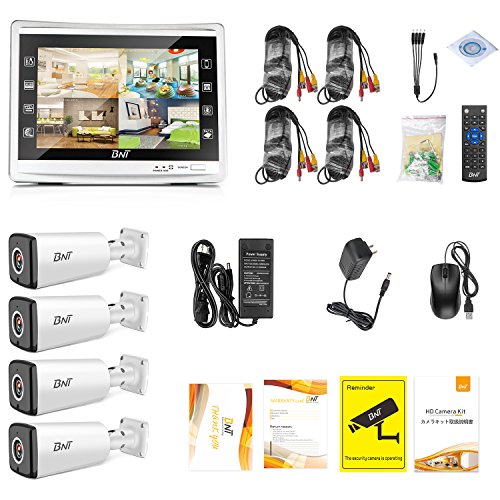 BNT 4Channel Security Camera System 1080P 11" HD Monitor DVR with 1TB Hard Drive & 4 Waterproof Indoor Outdoor Home CCTV Surveillance Cameras ï¼ŒNight Vision Remote Access Motion Detect - Wired System