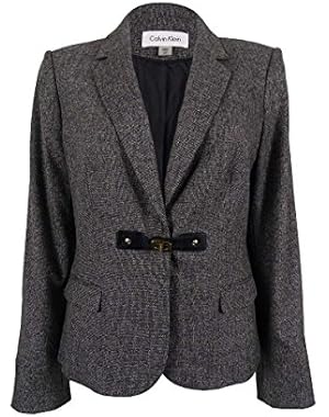 Women's Long Sleeve Faux Leather Trim Blazer