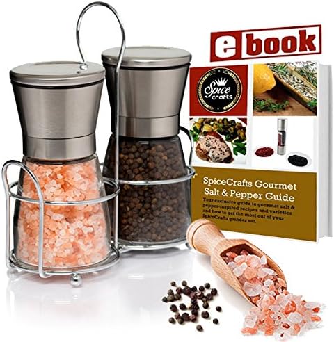 Original SpiceCrafts Glass Stainless Steel Dual Salt and Pepper Grinder Mill Set