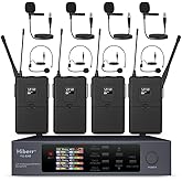 Hiberr Wireless Microphone System, 4 Channels Adjustable UHF Wireless Microphone Headset Metal Shell Vocal Wireless Mic Lapel for Church, Party, Singing, SpeechYU-E40B Cordless Microphone