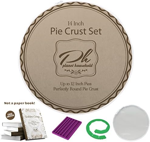 Pie Accessories Set for Pie Baking and Decoration with Free eBook with Pie Making Tips – 14 Inch No-Mess Easy Pie Crust Maker Bag, Decorative Pie Crust Mat &amp; Pie Crust Shield by Planet Household