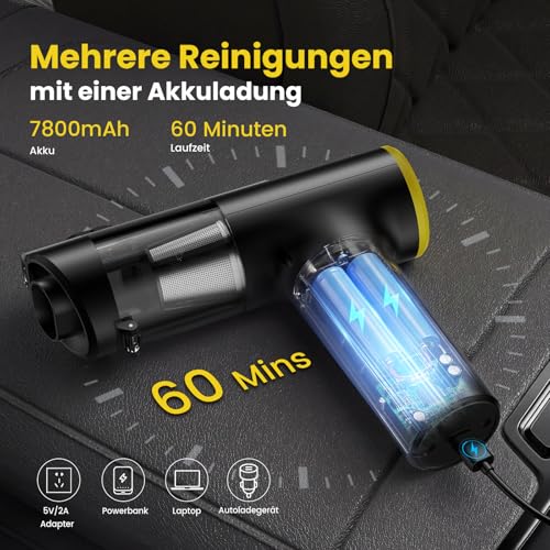 Zynet Handheld Vacuum Cleaner Battery, Wireless, 28000Pa Mini Car Vacuum Cleaner, Strong Suction, 7800 mAh, 60 min Runtime, 3-in-1 with LED Display and Brushless Motor for Car, PC, Sofa, Kitchen