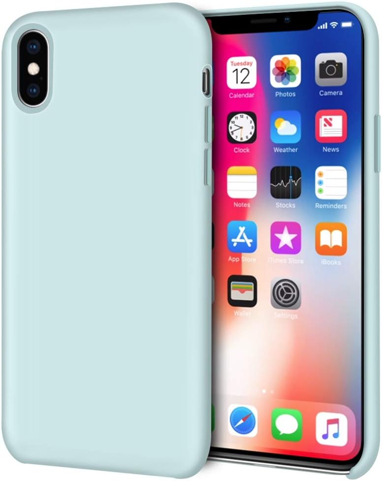 Anuck iPhone Xs Case, iPhone X Case, Anti-Slip Liquid Silicone Gel Rubber Bumper Case Soft Microfiber Lining Cushion Slim Hard Shell Shockproof Protective Case Cover for iPhone X/XS 5.8" - Mint Green