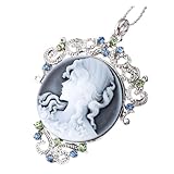 JOVIVI® 1pc Vintage Silver Plated Crystal Cameo Lady Beauty Pendant Bead Fit Necklace