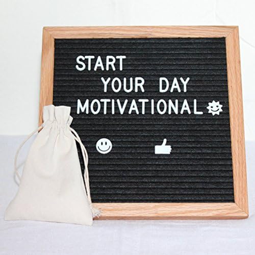 HighDesign Changeable Black Felt Letter Board for Wall-Perfect Gift/Reminder for Office-With Stand-345 Characters With Emojis,Symbols,Numbers-Free Canavas Bag-10x10 Inches Solid Oak Wood Frame