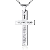 REVEMCN Inspirational Bible Verse Cross Necklace for Men Boys, Stainless Steel Plain Black Silver Cross Pendant Necklace for Men 20-24 Inches Curb Chain Faith Jewelry Gift