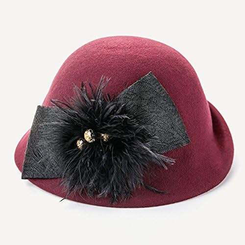 Cloche Hat Dressy Hat For Women Girl Lady Vintage Black Winter Wool Derby Church Party Bowler Hat ( Color : Red )