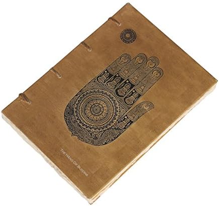 De Kulture Handmade Journal Travelogue Diary,Vintage Hand of Buddha Art, Acid-Free Handmade Paper, Flat Open, Hard Bound, Swiss Binding, A5 Size, 125 GSM, 140 Blank Deckle Edge Pages
