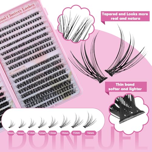 Eyelash Extension Kit 640pcs Individual Eyelashes Kit Cluster Lashes Individual CLuster 9-16mm DIY Eyelash Extension Kit with Lash Bond and Remover, Tweezers, Double-Ended Brush (30D-40D-50D)