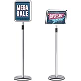 Sign Holder - 2PCS 8.5 x 11 Inch Sign Stand Vertical and Horizontal Adjustable Poster Stand, Heavy-Duty Floor Standing Sign Holder with Round Base for Malls Display, Advertisement, and Outdoor(Sliver)