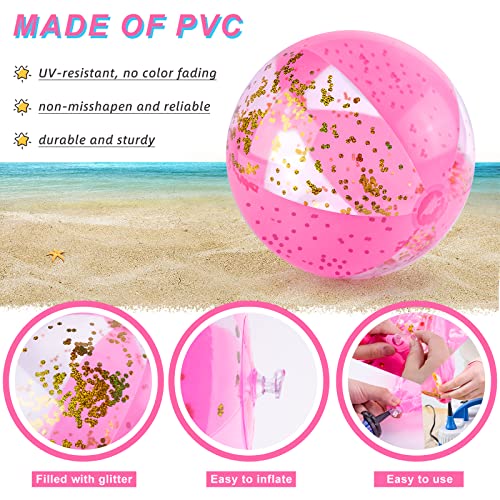POPLAY Inflatable Beach Balls 16 Inch, 3PCS Glitter Beach Balls Pool Toys with Confetti Sparkling Balls for Kids Toddlers Adults Summer Pool Party