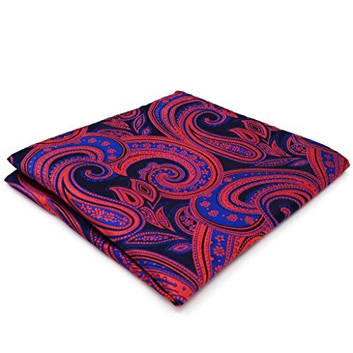 Shlax&Wing Blue Red Jacquard Woven Pocket Square For Men Paisley Hanky Wedding