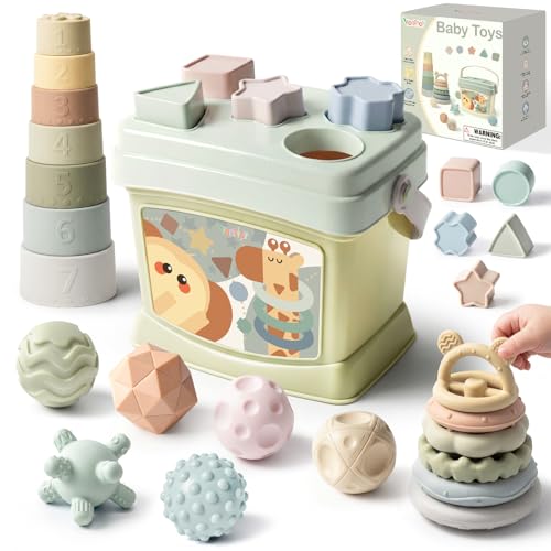 Vanplay Juguetes Bebes 6-12 Meses, Juguetes Montessori 4 en 1 con Juguetes para Apilar y Encajar, Regalo Bebe 6-12 Meses