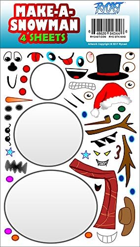 Make-A-Snowman Creative Winter Holiday Christmas Sticker Sheets by Rycast, for Children, Kids, Parents, Teachers, School, Crafts, Calendars, Planners, Scrapbooks, Gifts