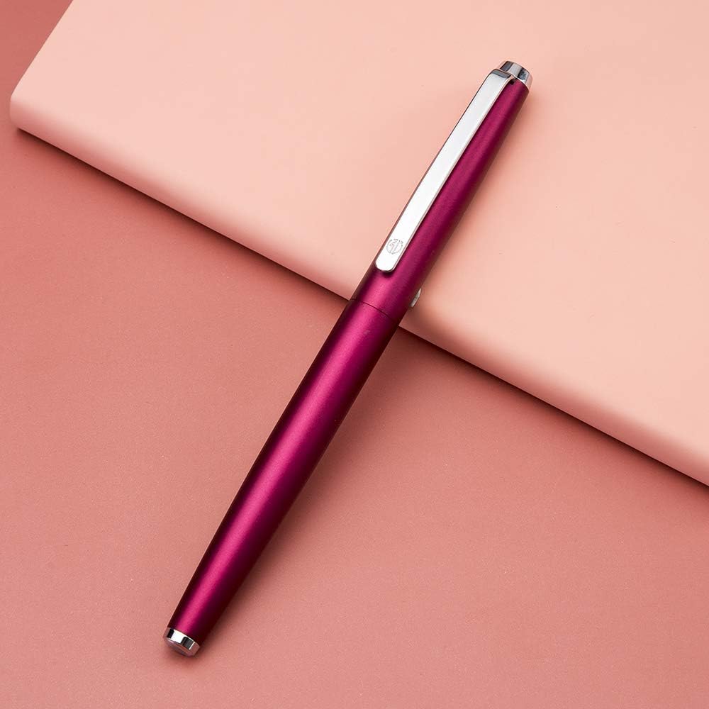 HongDian 525 Purple Red Metal Fountain Pen, Extra Fine Nib Classic Pen Includes Metal Pen Case and Refillable Converter - Image 3