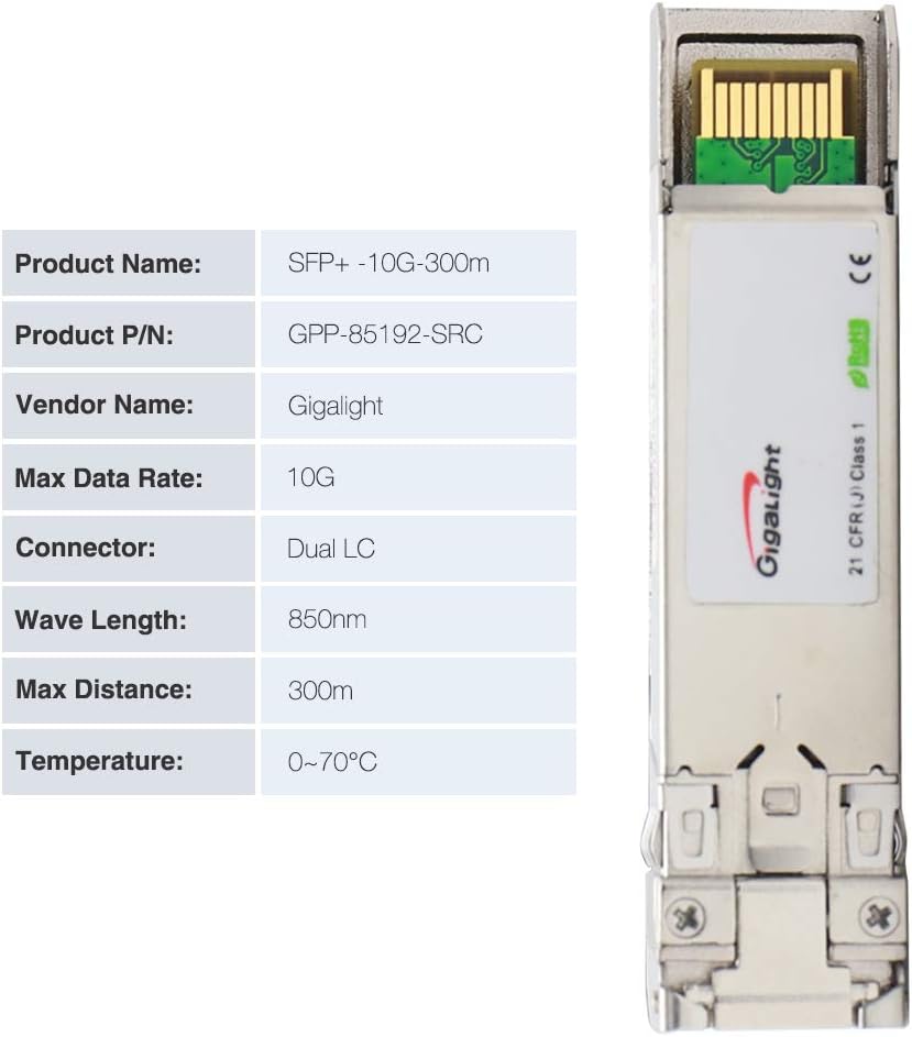 10G SFP+ SR Module for Intel, Gigalight 10GBase-SR Transceiver 850nm 300m Optical Module 10 Gigabit Mini-GBIC