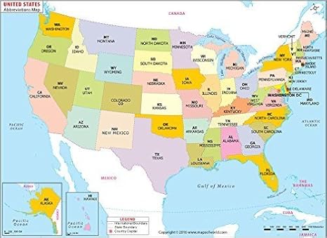 Amazon.com : US States Abbreviations Map (36" W x 26.12" H) : Office