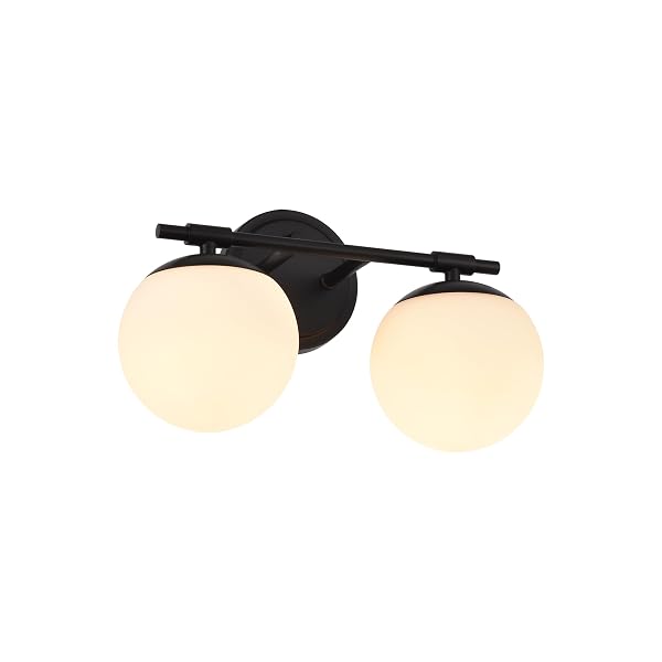 NTSUNXEKO BLACK BATHROOM VANITY LIGHT FIXTURES, 2 LIGHT GLOBE WALL SCONCE LIGHTING OVER MIRROR, MODERN VANITY LIGHTS FOR BATHROOM, MIRROR CABINETS HALLWAY STAIRS, STANDARD E26 BASE, MATTE BLACK